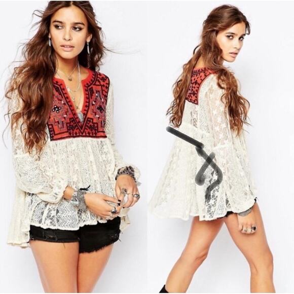 Free People Tops - Free people Casablanca Moroccan Lace sz S Embroidered boho peasant hippie flowy